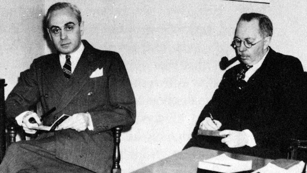 Co-founders Jack Hogan (right) and Elliott Sanger listening to the WQXR hi-fidelity radio in 1943. WQXR became the first licensed FM station in New York City in November 1939. Co-founders Jack Hogan (Right) and Elliott Sanger listening to the WQXR hi-fidelity radio in 1943. WQXR became the first licensed FM station in New York City in November 1939.