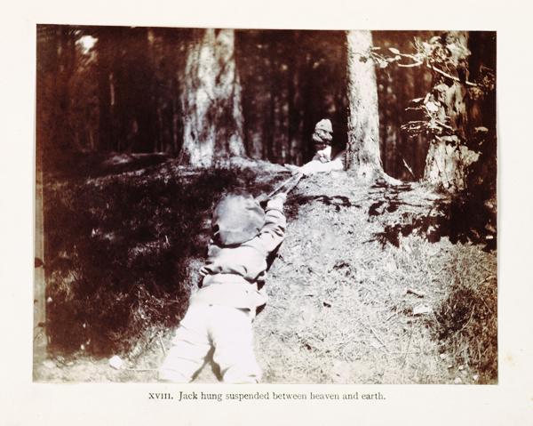 'Jack hung suspended between heaven and earth.' From The Boy Castaways of Black Lake Island, by J. M. Barrie (Beinecke Rare Book and Manuscript Library)