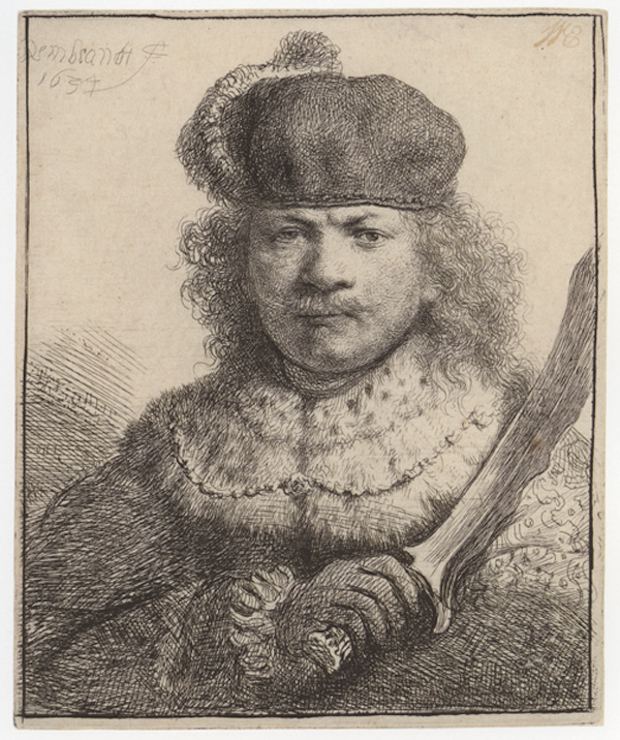Self-Portrait with Raised Saber, 1634