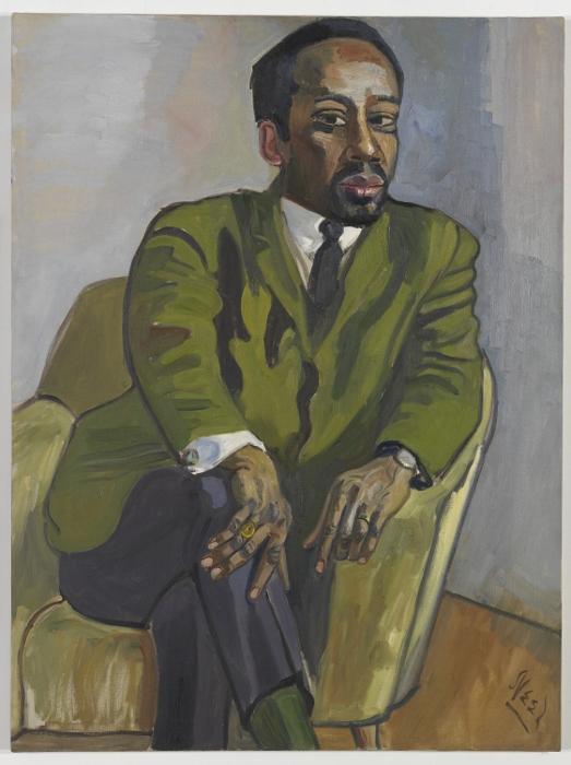 Neel stuck to portraiture at a time when many artists were turning to abstraction, pop and conceptualism. Hugh Hurd is seen above, in a portrait from 1964.