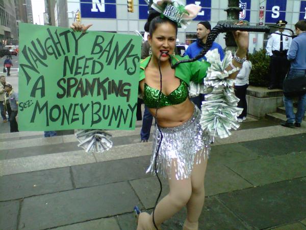 Marni Halasa, 46, the unofficial freedom fairy of Occupy Wall Street advocates for more bank regulation.