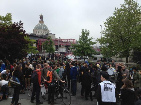 Protesters gather near the Williamsburg Bridge in Brooklyn.