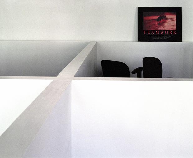 Other artists present a darker view: such as Philip Toledano's 2003 image of the desolate offices of a bankrupt corporation.