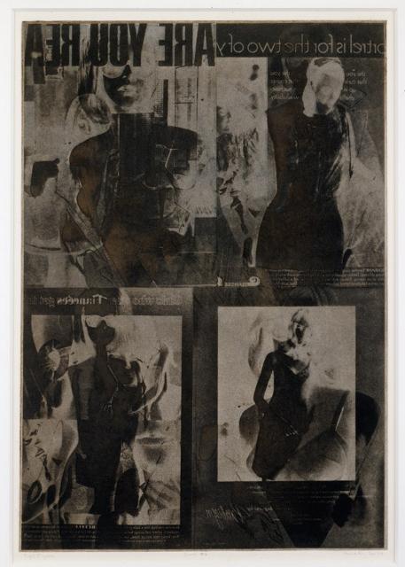 Through various processing techniques, Heinecken liked to distort and layer images until they were barely recognizable -- such as 'Lessons in Posing Subjects/Lingerie (Full Length Nightgowns).'