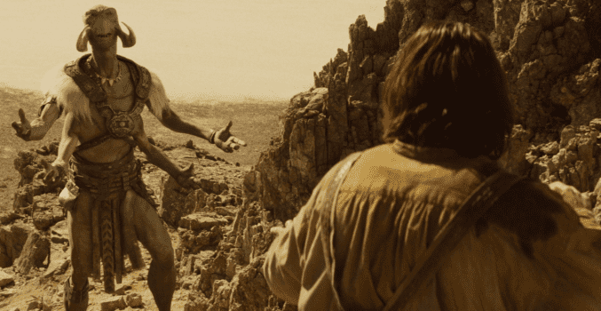 With CGI, Dafoe is transformed into the nine-foot Martian warrior Tars Tarkas