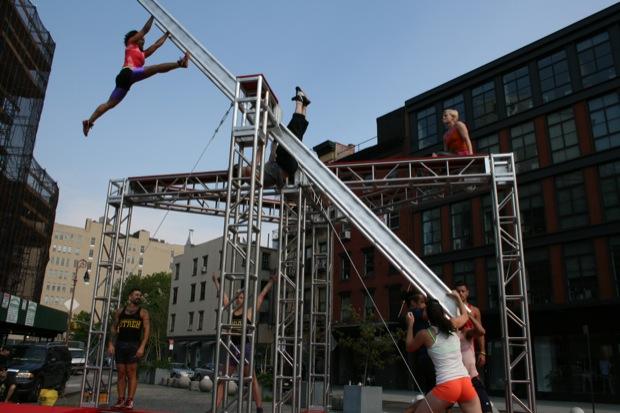 Acrobatic: As part of the 'Whitney On Site' series downtown, the STREB Extreme Action Company is performing a contemporary dance piece on a swinging ladder in the Meatpacking District.