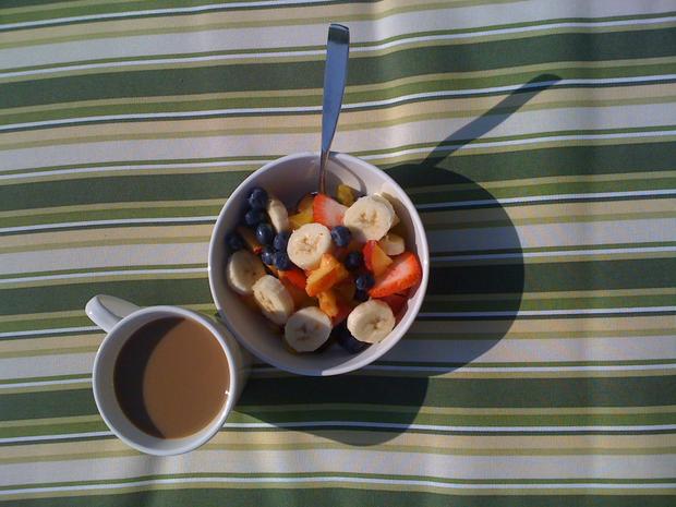 Breakfast: Stonyfield Farm low-fat vanilla yogurt with fruits, almonds and granola