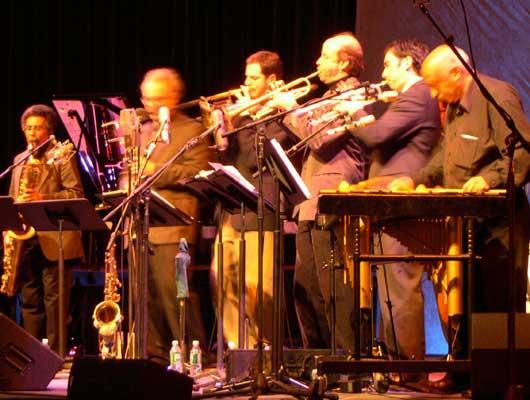 Members of the Either/Orchestra and (far R) Mulatu Astatqe. World Financial Center, 11/12/04.