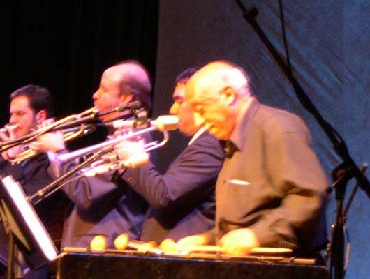 Members of The Either/Orchestra and (far R) Mulatu Astatqe. World Financial Center, 11/12/04.