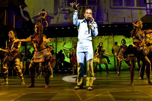 Sahr Ngaujah as Fela Kuti and the Broadway cast of FELA! Sahr Ngaujah as Fela Kuti and the Broadway cast of FELA!