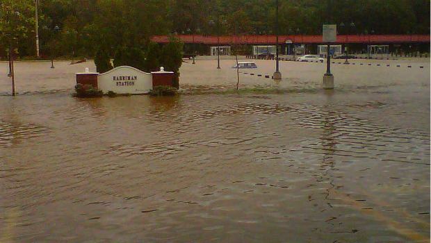 The parking lot of the Metro-North station at Harriman, on the Port Jervis Line, was under water. The parking lot of the Metro-North station at Harriman, on the Port Jervis Line, was under water.