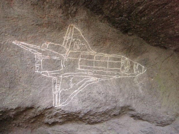 Wherever he goes -- whether it's California, New York, or North Dakota -- Sudeith draws objects related to air and space travel: helicopters, airplanes and even the Space Shuttle (shown above).