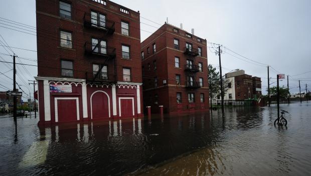 A flooded Coney Island street on Sunday. A flooded Coney Island street on Sunday.