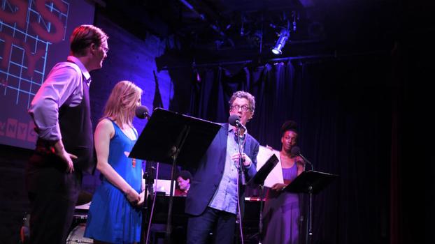 Kurt Braunohler plays against an audience member in a quiz called 'Tongue Skills,' in which each contestant tries to identify an audio-clip in a different language spoken in New York City.