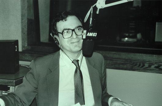 Leonard during an interview with acclaimed Russian poet Yevgeny Yevtushenko on his book Wild Berries, 1984.