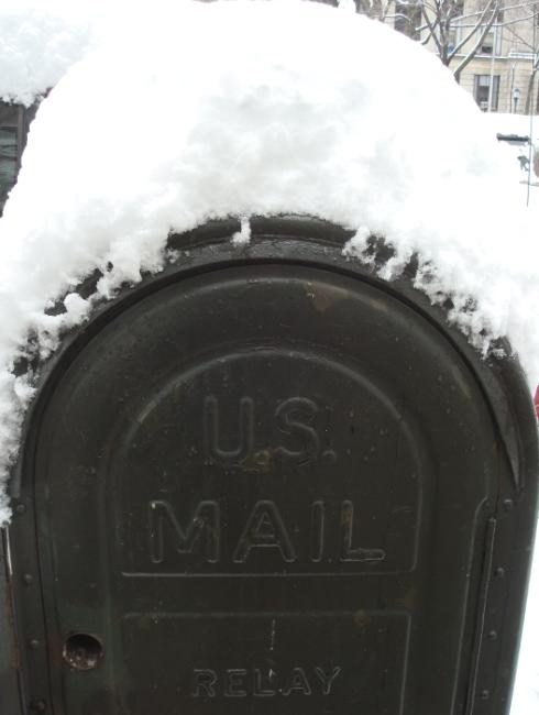 Despite the snow, the USPS says there will be mail delivery in Crown Heights, Brooklyn on January 27, 2011. Despite the snow, the USPS says there will be mail delivery in Crown Heights, Brooklyn on January 27, 2011.