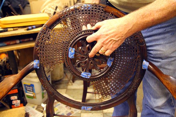 Cane chair with a medallion pattern