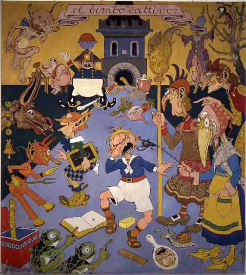 Antonio Rubino (Italian, 1880–1964). Il bimbo cattivo (The bad child) bedroom panel. c. 1924.
