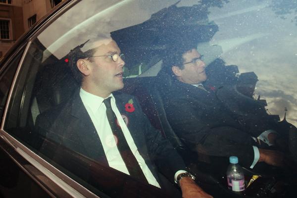 James Murdoch leaves Portcullis House in London on Thursday after testifying before members of Parliament.