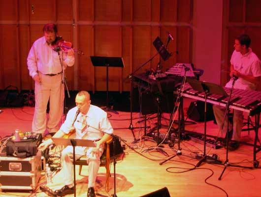 The Zippo Band: Todd Reynolds, violin, Theo Bleckmann , vocals and effects, David Cossin, percussion, 9/28/04
