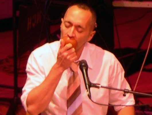 Theo Bleckmann with the Zippo Band does some vocal improvisation with -yes- a plunger, 9/28/04