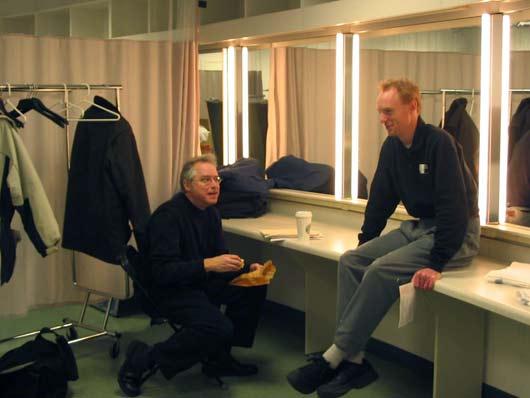 Bill Frisell with caffeine and sugar (product placement!) chats with John Schaefer in the dressing room, 1/15/04.