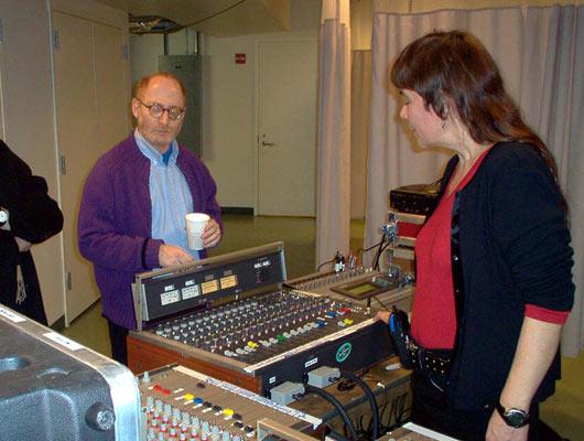 Composer Aaron Jay Kernis and WNYC engineer Irene Trudel, 12/9/03.