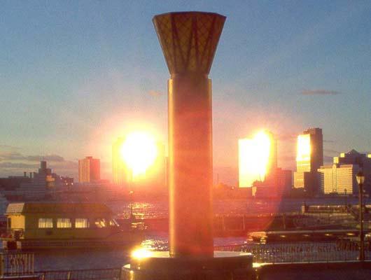 Late-day sun as seen from the World Financial Center's Wintergarden, 11/20/03.