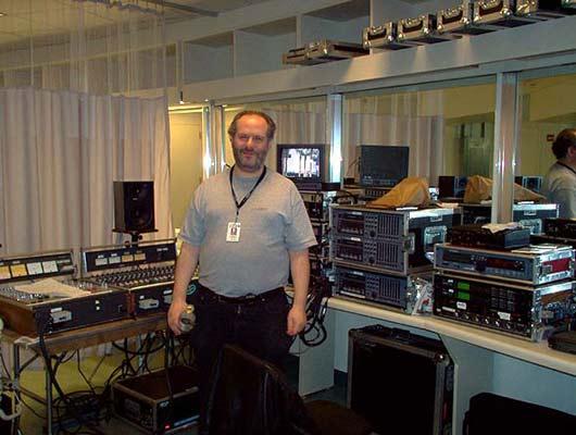 WNYC Senior Concert Engineer Edward Haber and the gear, 11/20/03.