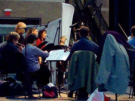 Anonymous 4 and the Chilingirian String Quartet rehearse the Tavener work 'The Bridegroom,' 10/23/03.