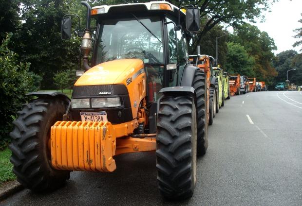 A brigade of tractors and trucks were lined up along the Prospect Park circle -- ready to deal with the fall-out from Hurricane Irene. A brigade of tractors and trucks were lined up along the Prospect Park circle -- ready to deal with the fall-out from Hurricane Irene.