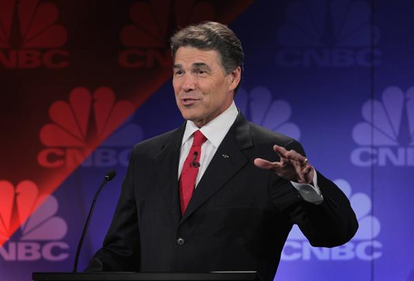 Texas Governor Rick Perry stumbled on Wednesday during the GOP presidential debate in Michigan.