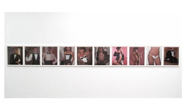 'Tuxedo Striptease,' 1984, another series of Heinecken's Polaroid prints, on view at Friedrich Petzel.