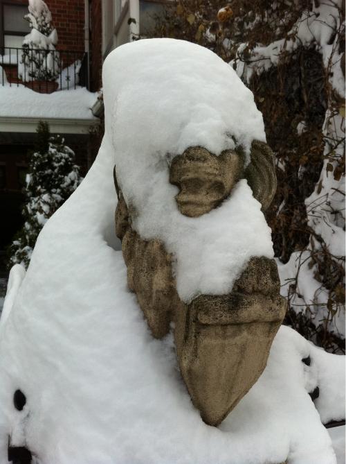 This gargoyle also in Astoria, Queens, got dusted with snow on Thursday. This gargoyle also in Astoria, Queens, got dusted with snow on Thursday.