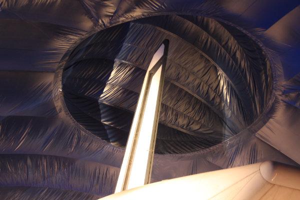 A little dome accommodates the tail fin of the shuttle.