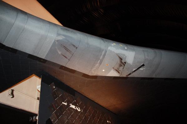 You can see the dings and scratches on the shuttle from its test flights.