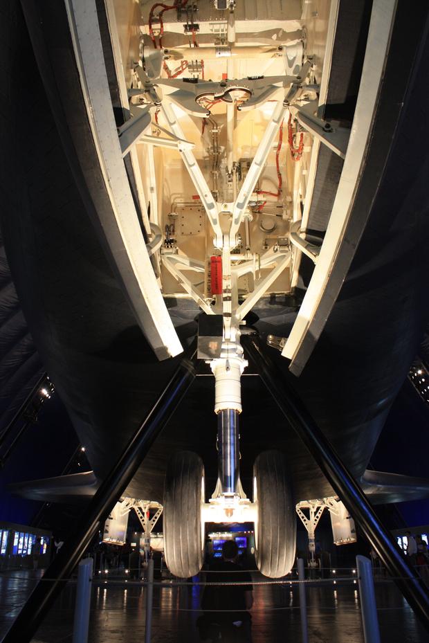 The shuttle sits 10 ft off the ground so people can walk underneath the Enterprise.