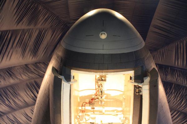 Looking up, under the nose of the shuttle.