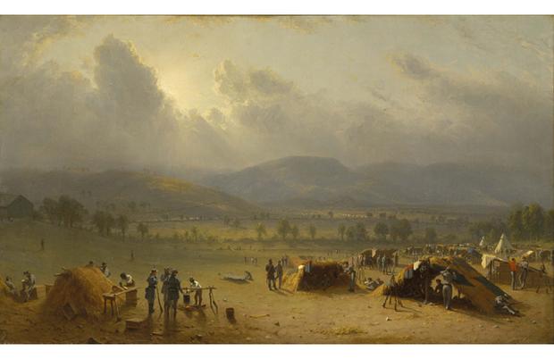 Oil on canvas, 18 x 30 inches
Courtesy of the Metropolitan Museum of Art, New York
Lent by New York State Military Museum and Veterans Research Center, Division of Military and Naval Affairs Oil on canvas, 18 x 30 inches
Courtesy of the Metropolitan Museum of Art, New York
Lent by New York State Military Museum and Veterans Research Center, Division of Military and Naval Affairs