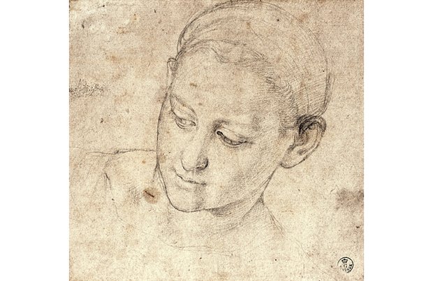 ca. 1543-45
Black chalk on off-white paper (now faded beige), glued onto secondary paper support, 6 x 6 9/16 in. ca. 1543-45
Black chalk on off-white paper (now faded beige), glued onto secondary paper support, 6 x 6 9/16 in.