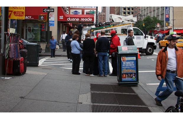 There's a Duane Reade on the corner, and the porn theater is now a Gray Line bus company ticket center. There's a Duane Reade on the corner, and the porn theater is now a Gray Line bus company ticket center.