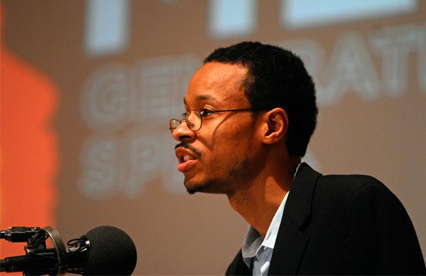 David Lamb reading lines from his play 'Platanos and Collard Greens.' David Lamb reading lines from his play