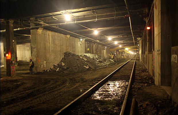 The tunnels will eventually bring the Long Island Rail Road into the west wing of Grand Central Terminal. The tunnels will eventually bring the Long Island Rail Road into the west wing of Grand Central Terminal.