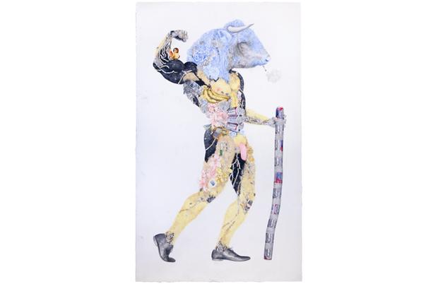 Graphite, colored pencil, synthetic polymer, beer, dirt, blood on paper, 89.5 x 52.5 in. (227.3 x 133.35 cm); framed: approx. 92 x 55 in. (233.7 x 139.7 cm). Collection of the artist Graphite, colored pencil, synthetic polymer, beer, dirt, blood on paper, 89.5 x 52.5 in. (227.3 x 133.35 cm); framed: approx. 92 x 55 in. (233.7 x 139.7 cm). Collection of the artist