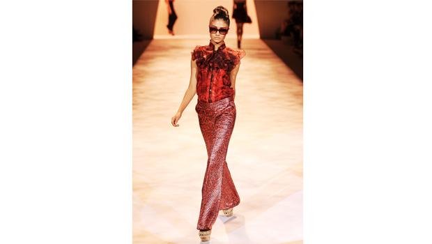 A model walks the runway at the Christian Siriano Spring 2011 fashion show during the Mercedes-Benz Fashion Week Spring 2011 Official Coverage at Lincoln Center on September 9, 2010 in New York City.