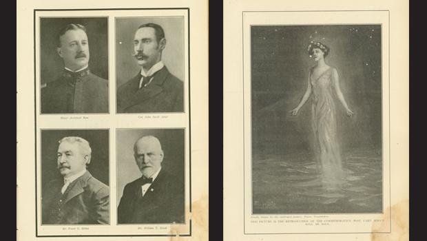 On the right, a reproduction of the commemorative post card that was sold.