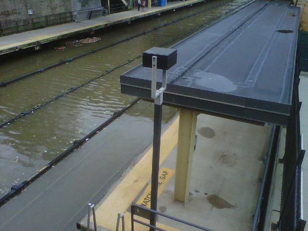 Tracks at Metro-North's Tuckahoe station were flooded to the third rail at 3 p.m. on Sunday, August 28. Tracks at Metro-North's Tuckahoe station were flooded to the third rail at 3 p.m. on Sunday, August 28.