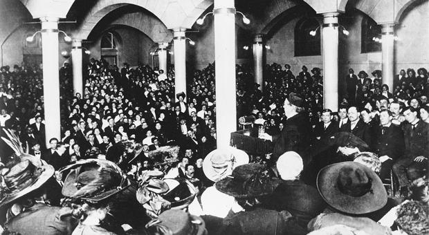 Samuel Gompers and other political activists and labor leaders addressed Shirtwaist workers at Cooper Union November 22, 1909. Gompers noted the terrible working conditions, long hours and poor wages.