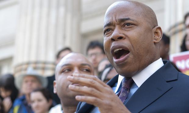 Brooklyn Borough President Eric Adams speaks at a rally supporting a proposal to stop prosecution of low-level marijuana possession on the steps of Brooklyn Borough Hall on Friday, April 25. Brooklyn Borough President Eric Adams speaks at a rally supporting a proposal to stop prosecution of low-level marijuana possession on the steps of Brooklyn Borough Hall on Friday, April 25.