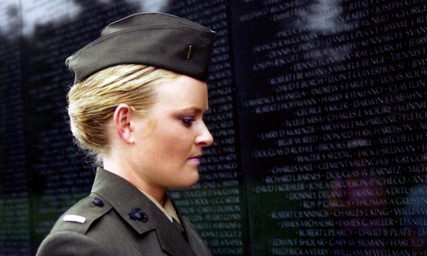 Lieutenant Elle Helmer at the Vietnam War Memorial, US Marine Corps, from THE INVISIBLE WAR